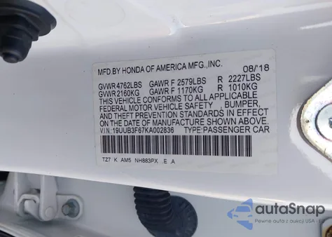 2019 Acura Tlx Tech A-Spec Pkgs из США, поврежденный, VIN 19UUB3F67KA002836